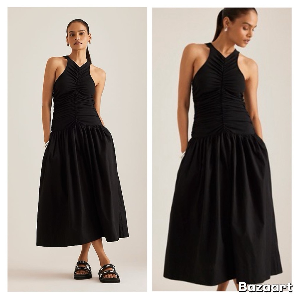 By Anthropologie Twofer Halter Drop-Waist Midi Dress Sz M - Picture 6 of 14